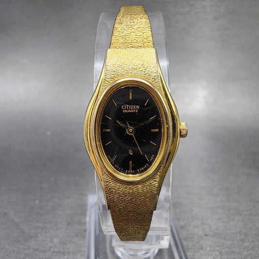 Citizen CQ Watch Women 17mm Black Dial Gold Tone Oval 5930S25350 New Battery0
