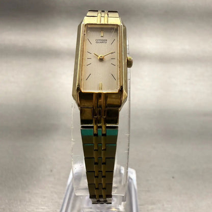 Citizen Watch Women 13mm Champagne Dial Gold Tone Rectangle 5421-S96460 New Batt5