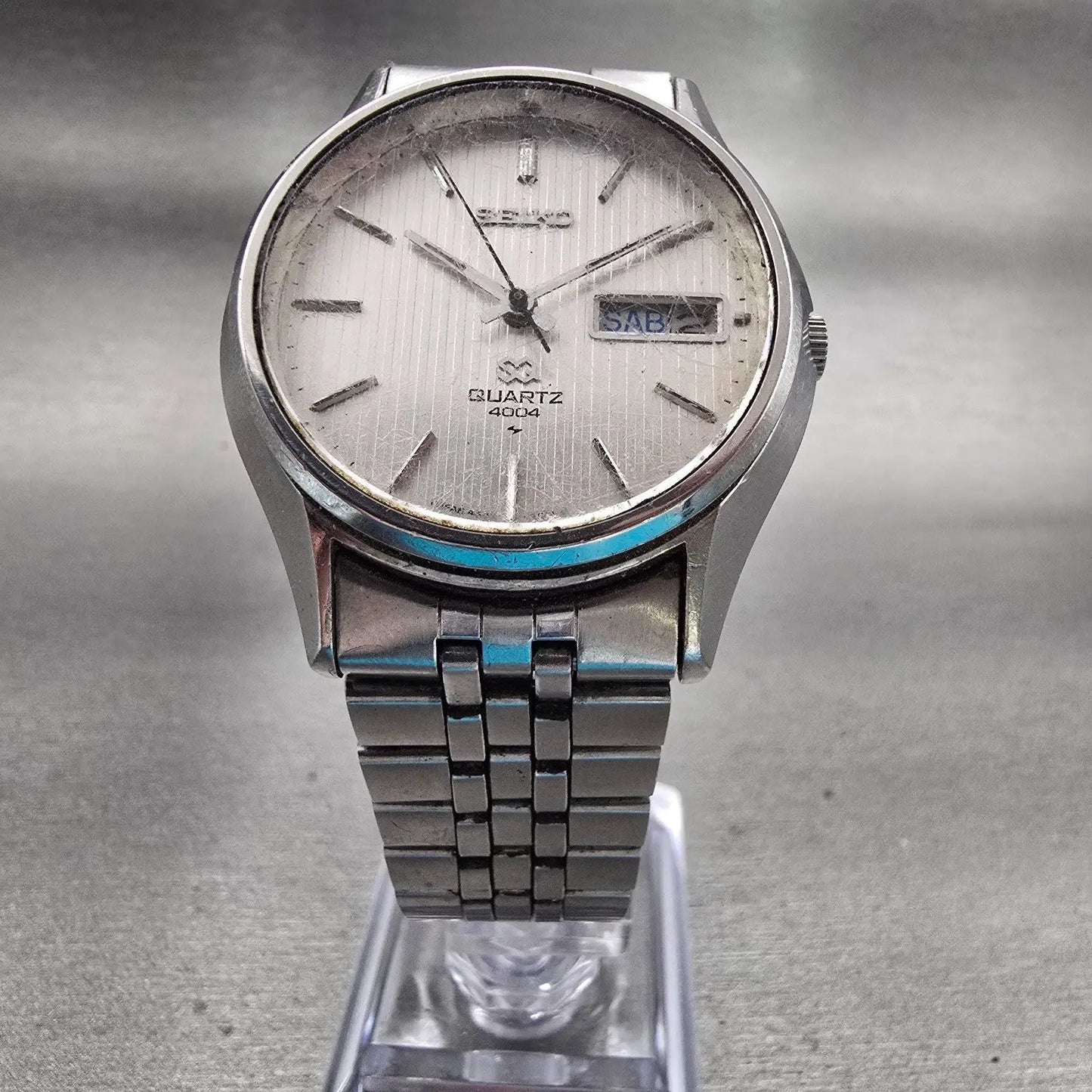 Seiko SQ Watch Men 36mm Silver Dial Silver Tone Daydate Round 4633-8029 New Batt5