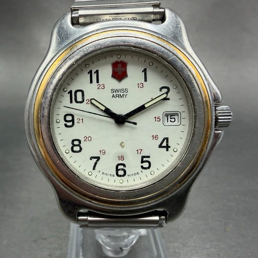Swiss Army Victorinox Watch Men 39mm White Dial Two Tone Date Round PARTS VTG0