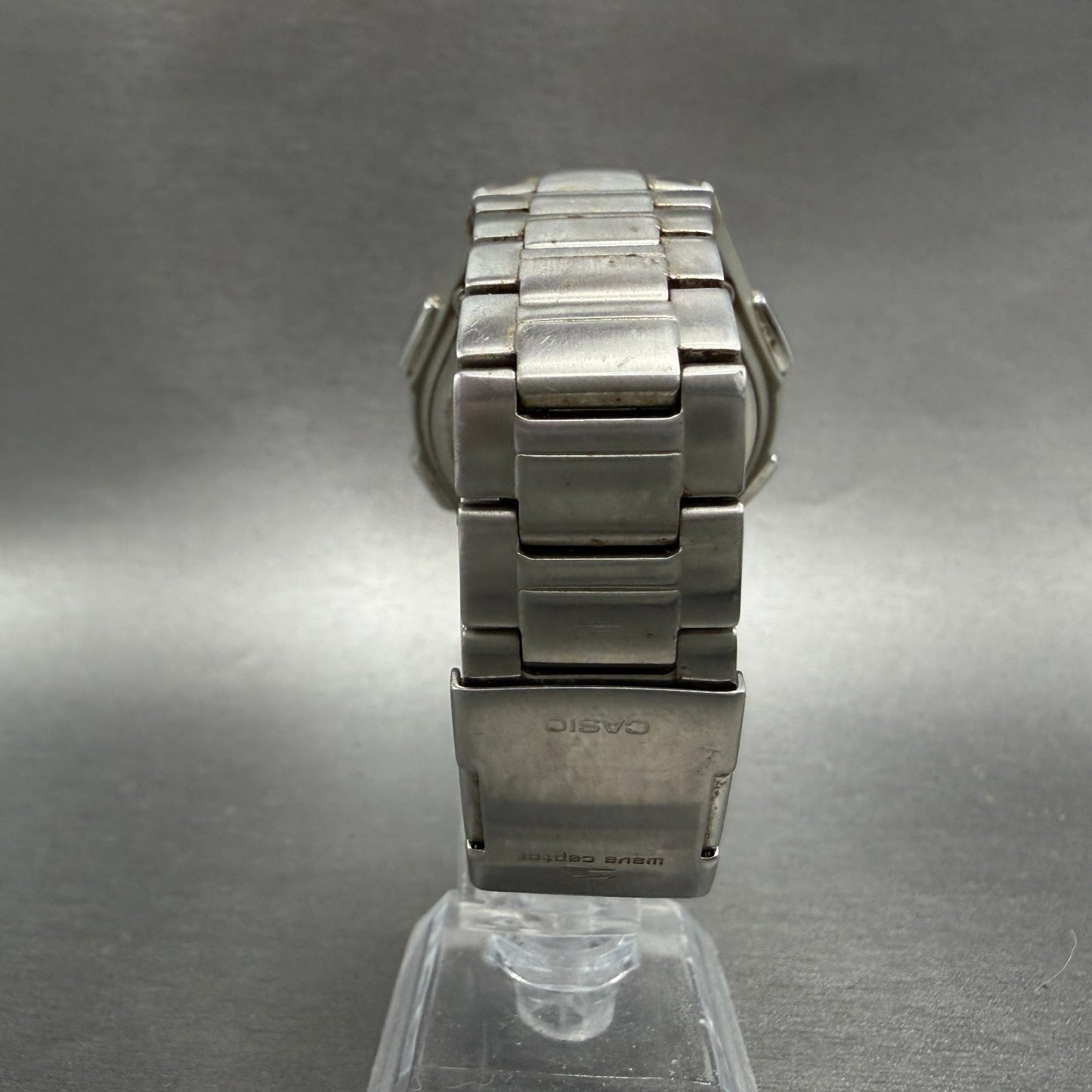 Casio Wave Ceptor Solar Watch Men 42mm Blue Dial Analog Digital Steel Runs7