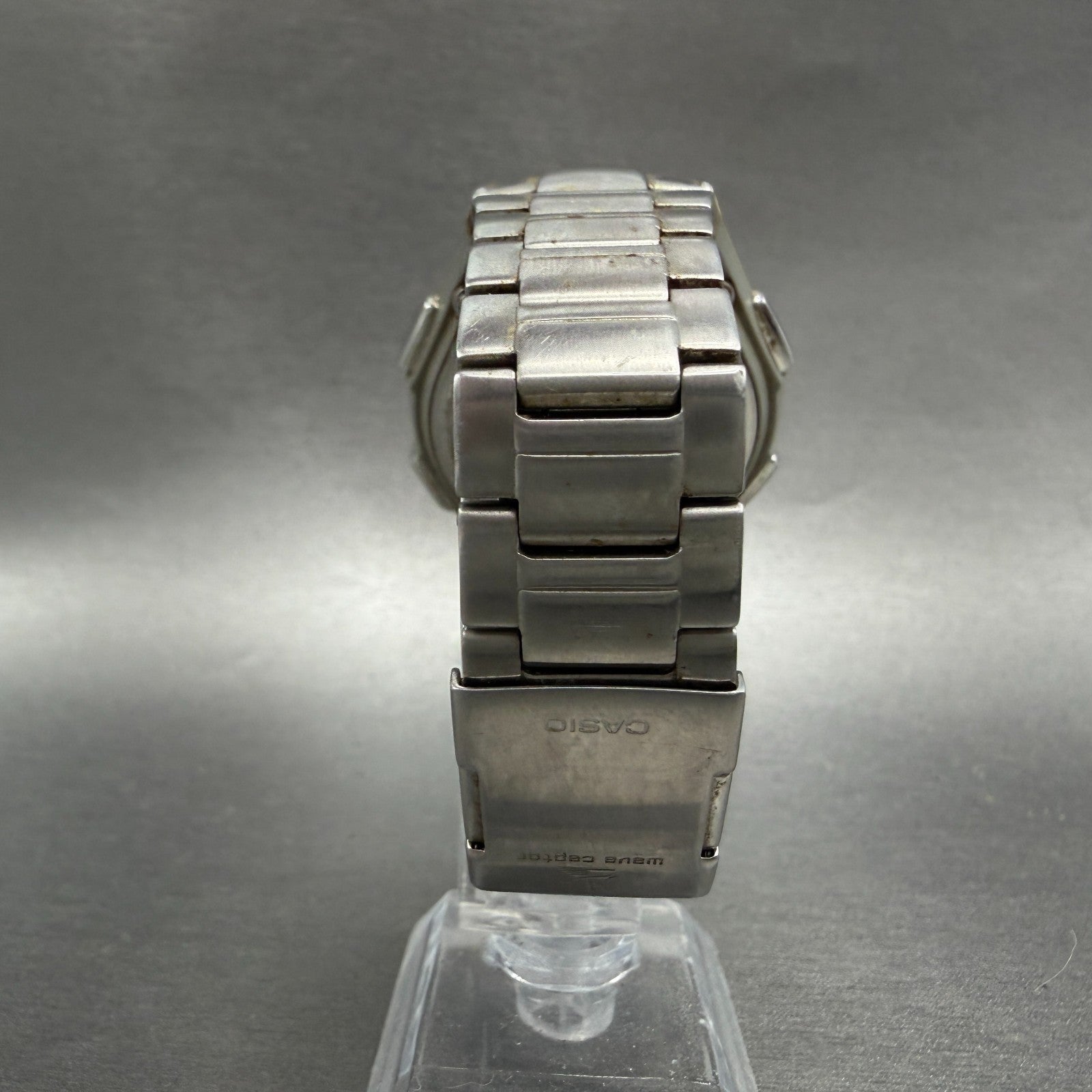 Casio Wave Ceptor Solar Watch Men 42mm Blue Dial Analog Digital Steel Runs7