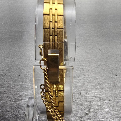 Seiko Watch Women 12mm Gold Dial Gold Tone Rectangle 2E20-5559 New Battery VTG7
