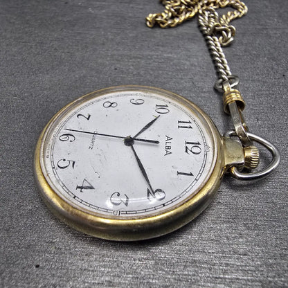 Seiko Alba Pocket Watch Men 36mm White Dial Gold Tone V131-0020 New Battery JDM3