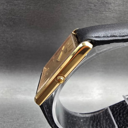 Seiko Tank Watch Men 25mm Gold Dial Gold Rectangle 5Y30-5069 New Battery VTG JP2