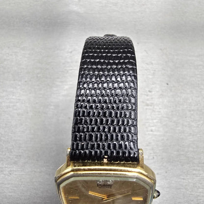 Seiko Pulsar Watch Men 30mm Gold Dial Gold Tone Octagon Y100-5419 New Battery4