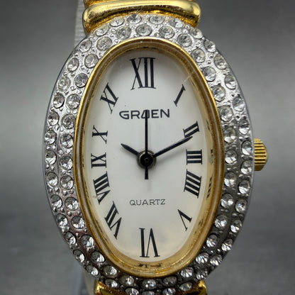 Gruen Watch Women 21mm White Dial Gold Tone Oval Crystal bezel New Battery1