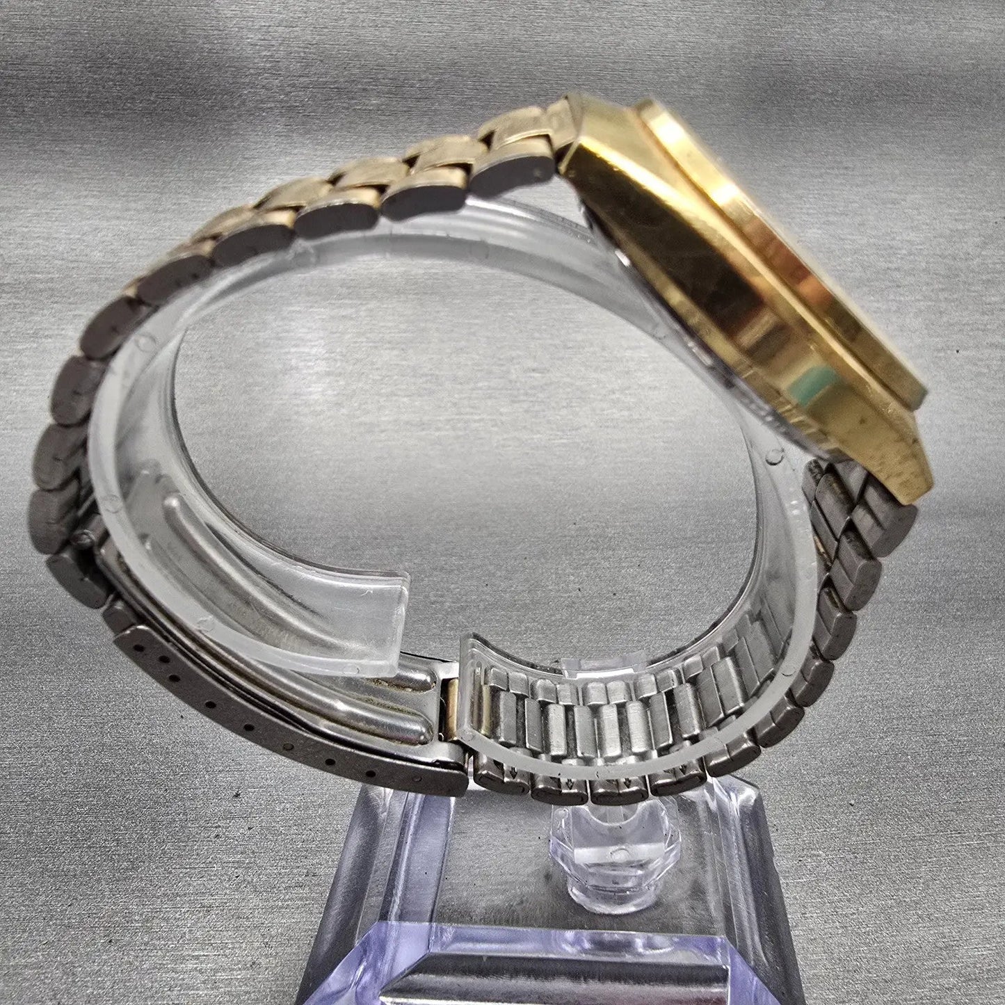 Seiko SQ Watch Men 36mm Gold Dial Gold Tone Daydate Round 7546-8450 New Battery8