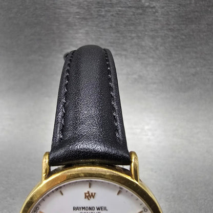 Raymond Weil Watch Men 31mm White Dial Gold Plated Date Round 5507-2 New Battery4