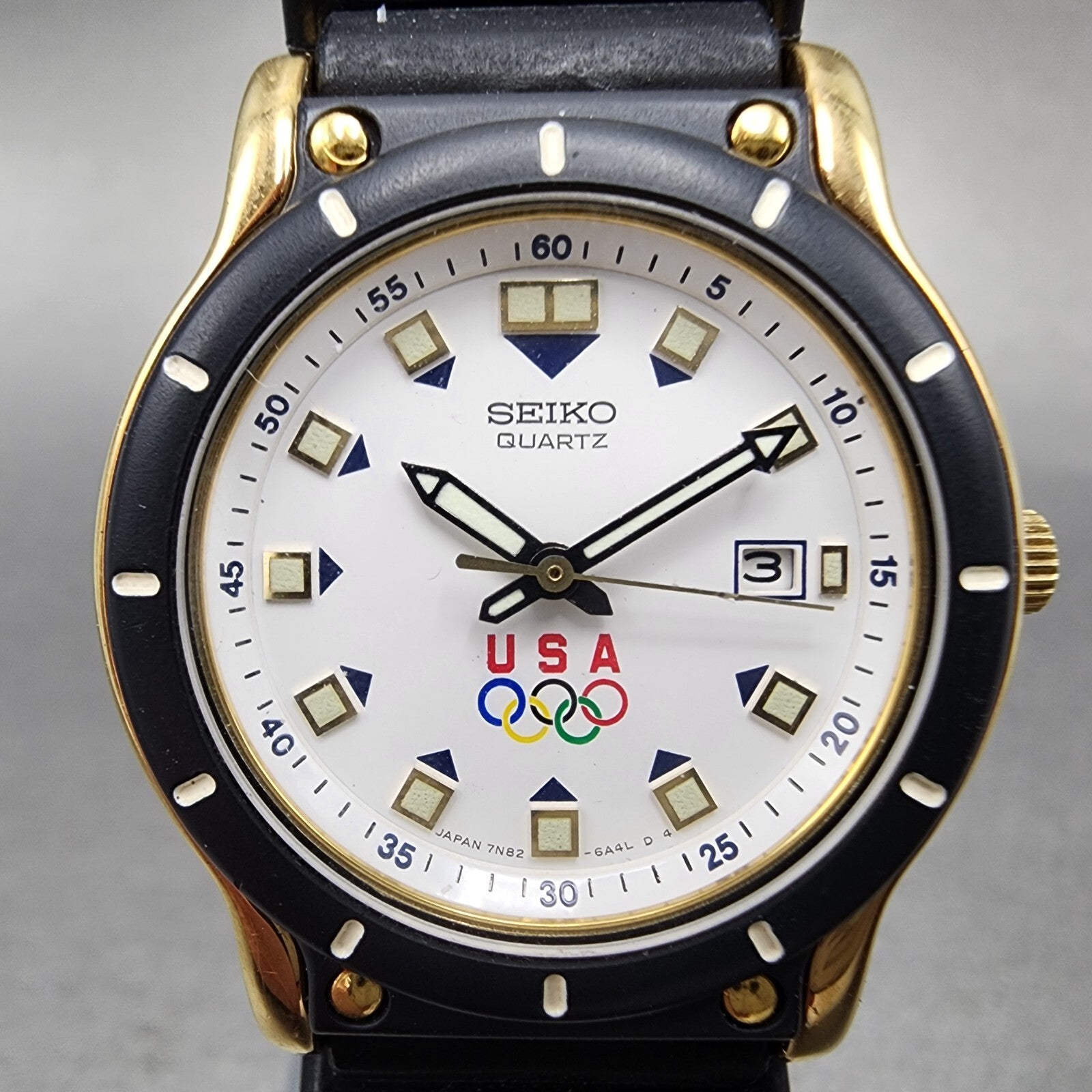 Seiko USA Olympics Watch Women 29mm White Dial Gold Tone Date 7N826A39 PARTS2