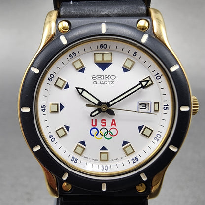 Seiko USA Olympics Watch Women 29mm White Dial Gold Tone Date 7N826A39 PARTS2