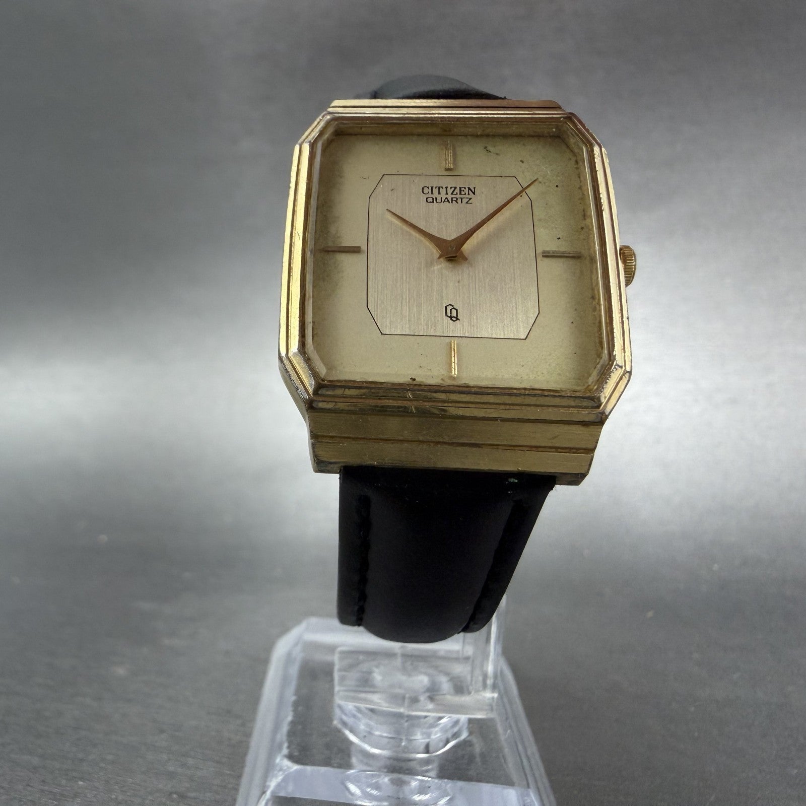 Citizen CQ Tank Watch Men 27mm Champagne Dial Gold Tone Octagon New Battery VTG5