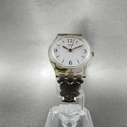 Swatch Clovercheck Watch Women 25mm White Dial Clear Case Round New Battery5
