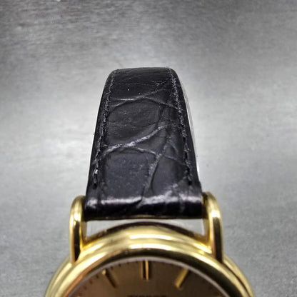 Tissot Carson Watch Women 27mm Gold Dia 18K Gold Case Date T71.3.129.21 New Batt4