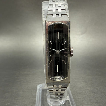 Seiko Watch Women 13mm Black Dial Silver Tone Rectangle Manual 1520-3670 PARTS0