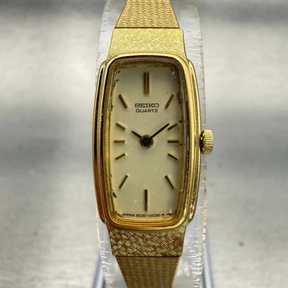 Seiko Watch Women 13mm Champagne Dial Gold Tone Rectangle 2E20-5019 New Battery0