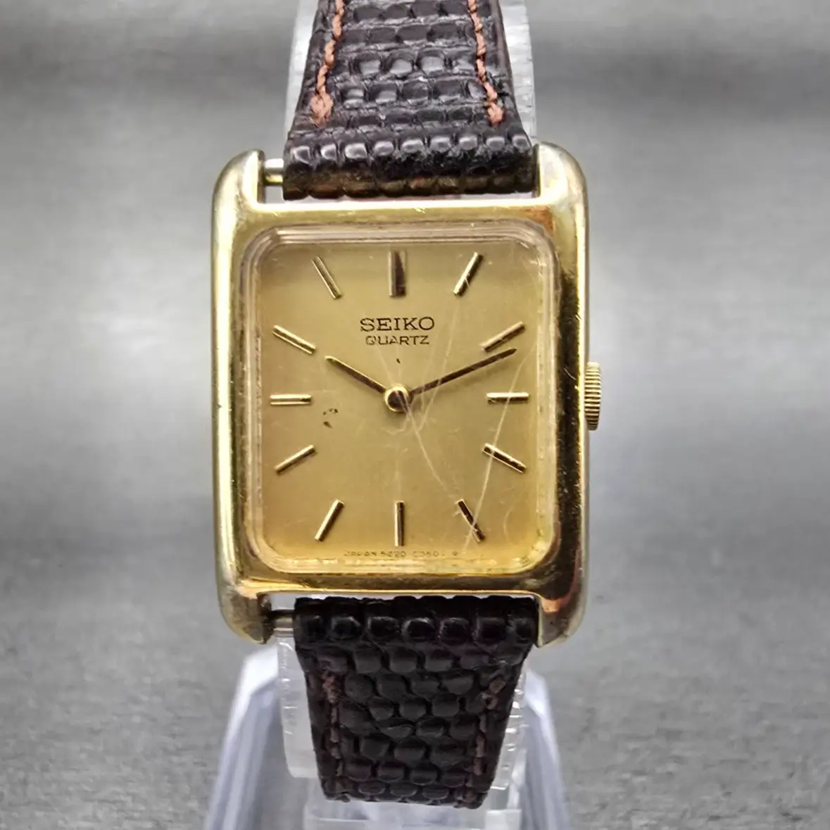 Seiko Watch Women 20mm Gold Dial Gold Tone Rectangle 5420-5000 New Battery VTG0