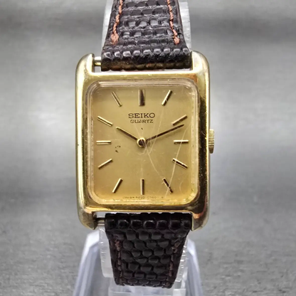 Seiko Watch Women 20mm Gold Dial Gold Tone Rectangle 5420-5000 New Battery VTG0