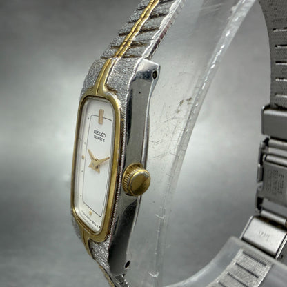 Seiko Tank Watch Women 13mm Gold Dial Gold Tone Rectangle 2E20-6319 New Battery62