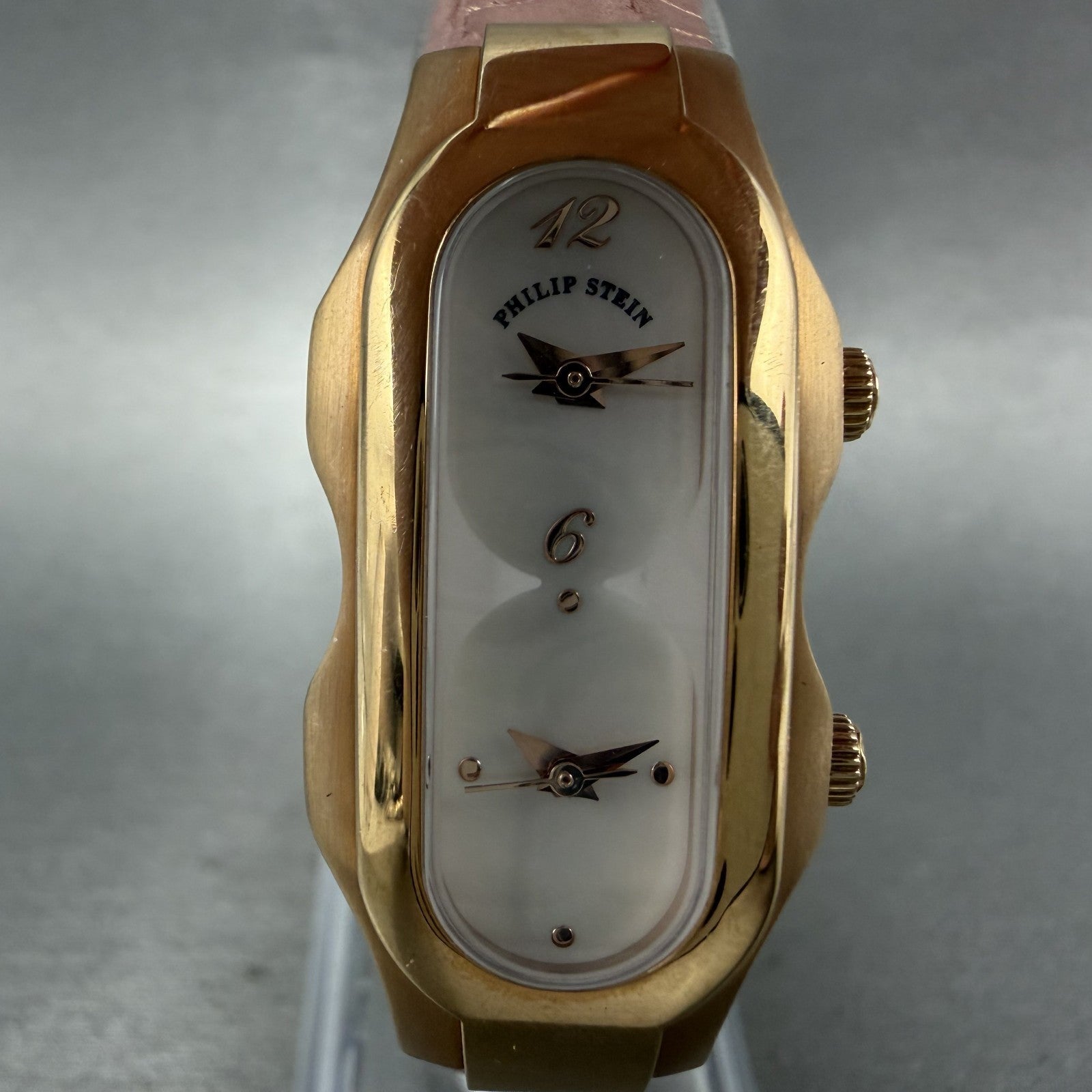 Philip Stein Teslar Dual Time Watch Women 19mm MOP Dial Rose Gold Tone New Batt1