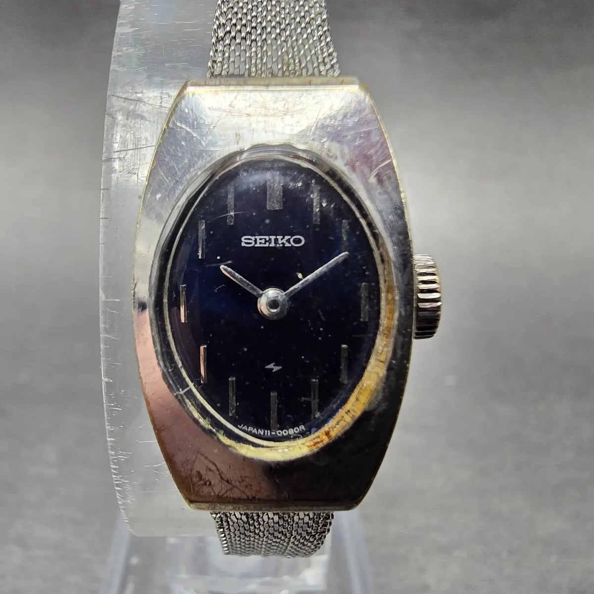 Seiko Watch Women 15mm Blue Dial Silver Tone Manual Wind Rectangle 11-7039 Runs0