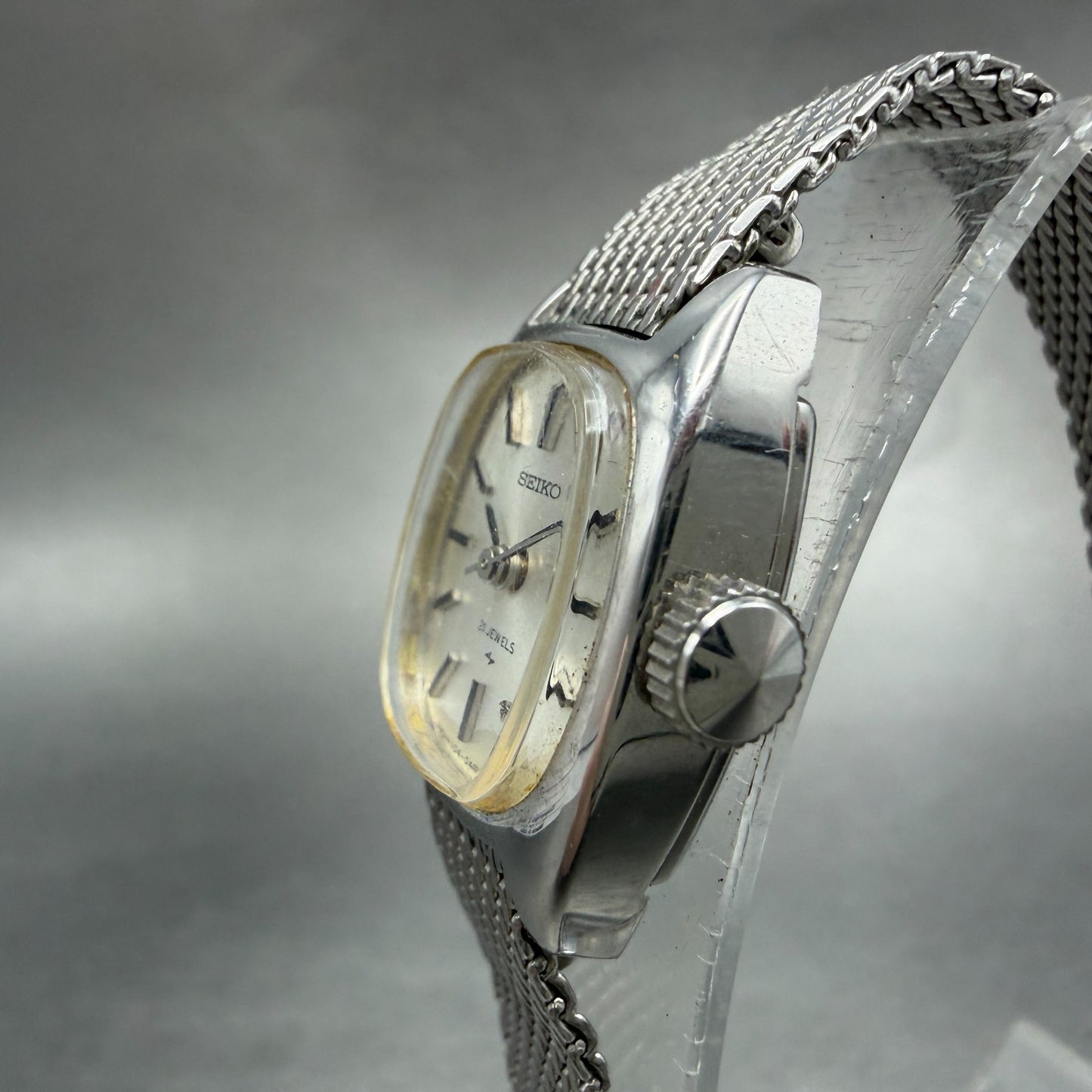 Seiko Tank Watch Women 17mm Silver Dial Silver Tone manual 1104-3210 Runs2