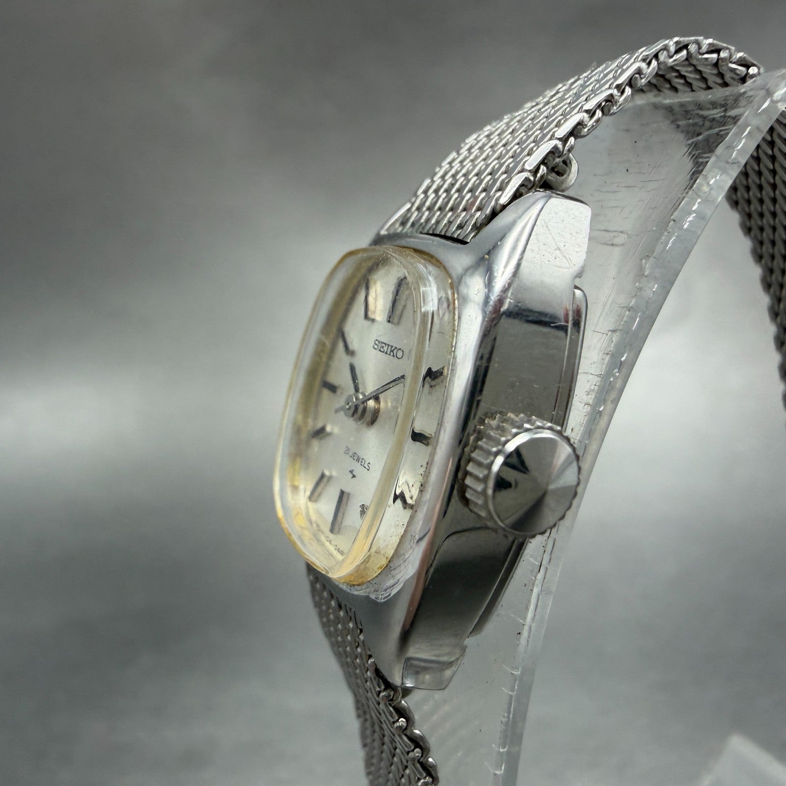 Seiko Tank Watch Women 17mm Silver Dial Silver Tone manual 1104-3210 Runs2
