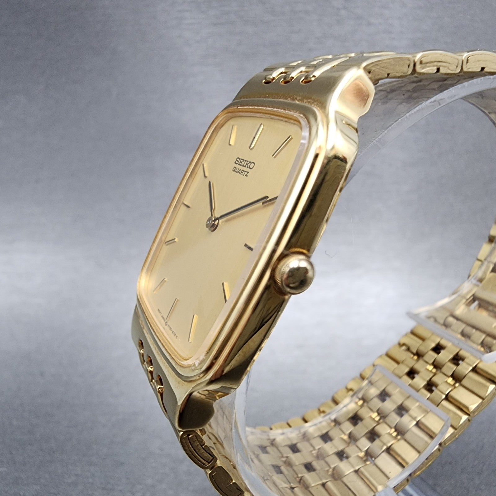 Seiko Tank Watch Men 28mm Champagne Dial Gold Tone 5y305309 New Battery2