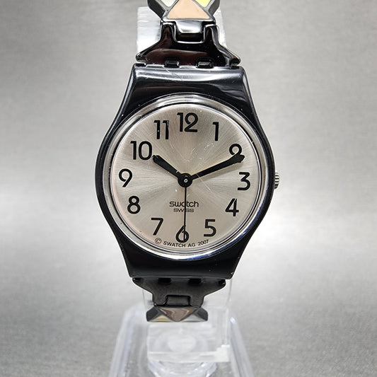 Swatch Moisito Watch Women 25mm Silver Dial Black Tone Round LB160G New Battery0
