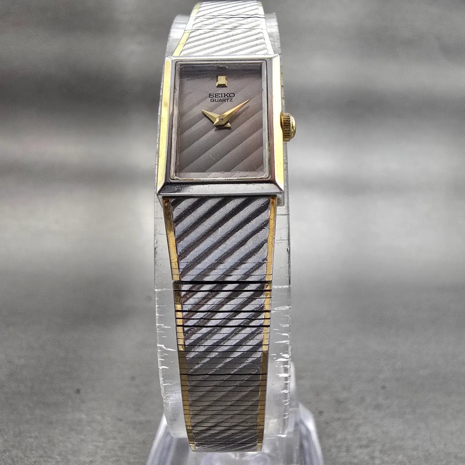 Seiko Watch Women 13mm Silver Dial Two Tone Rectangle 1E20-5109 New Battery VTG5