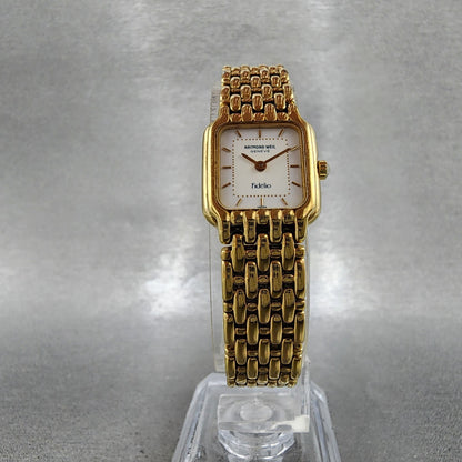 Raymond Weil Fidelio Tank Watch Women 17mm White Dial Gold Tone 3723 New Battery5