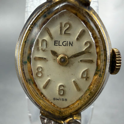Elgin Watch Women 17mm Cream Dial Gold Tone Manual Wind Runs Vintage Cocktail1