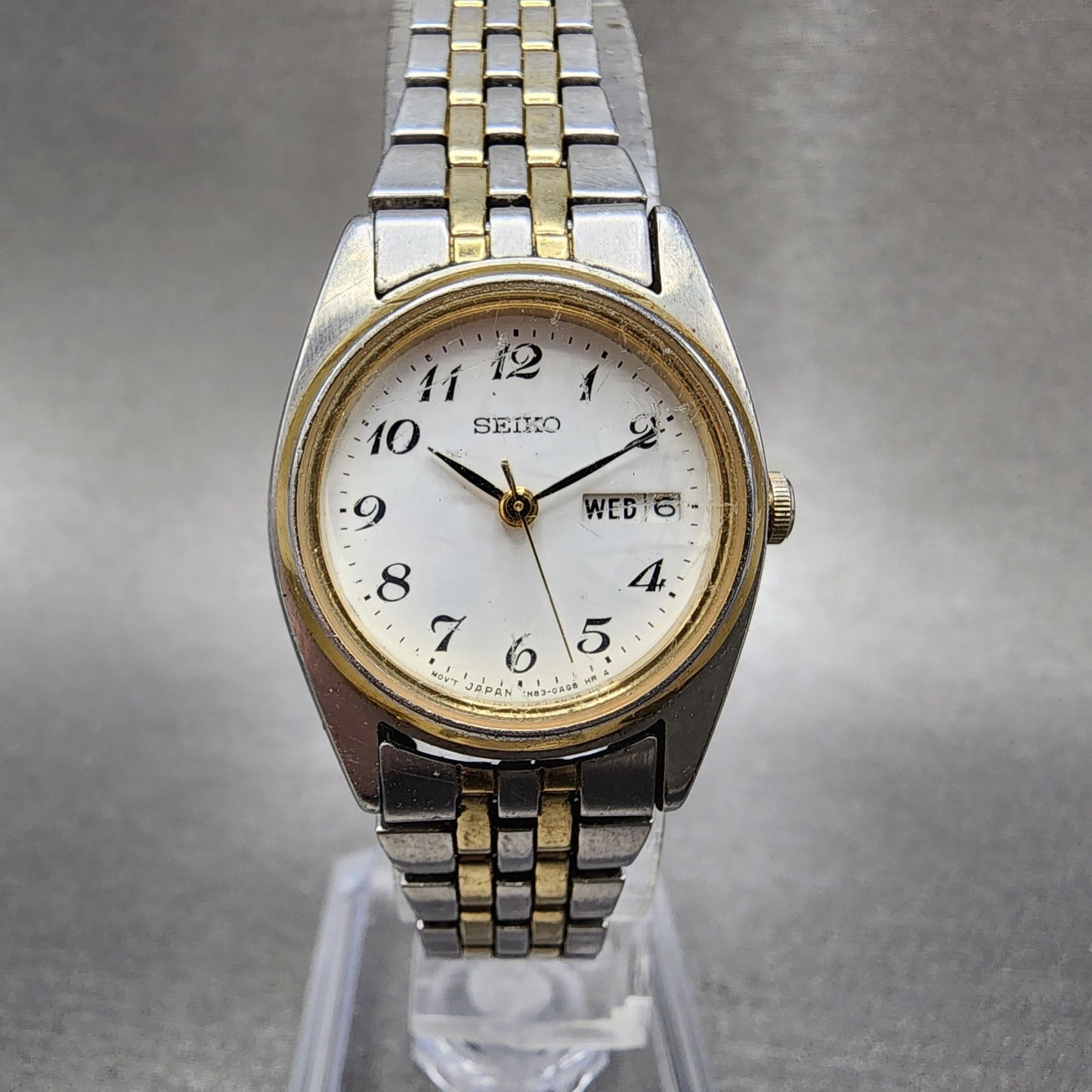 Seiko Watch Women 23mm White Dial Two Tone Daydate 7n830011 New Battery0