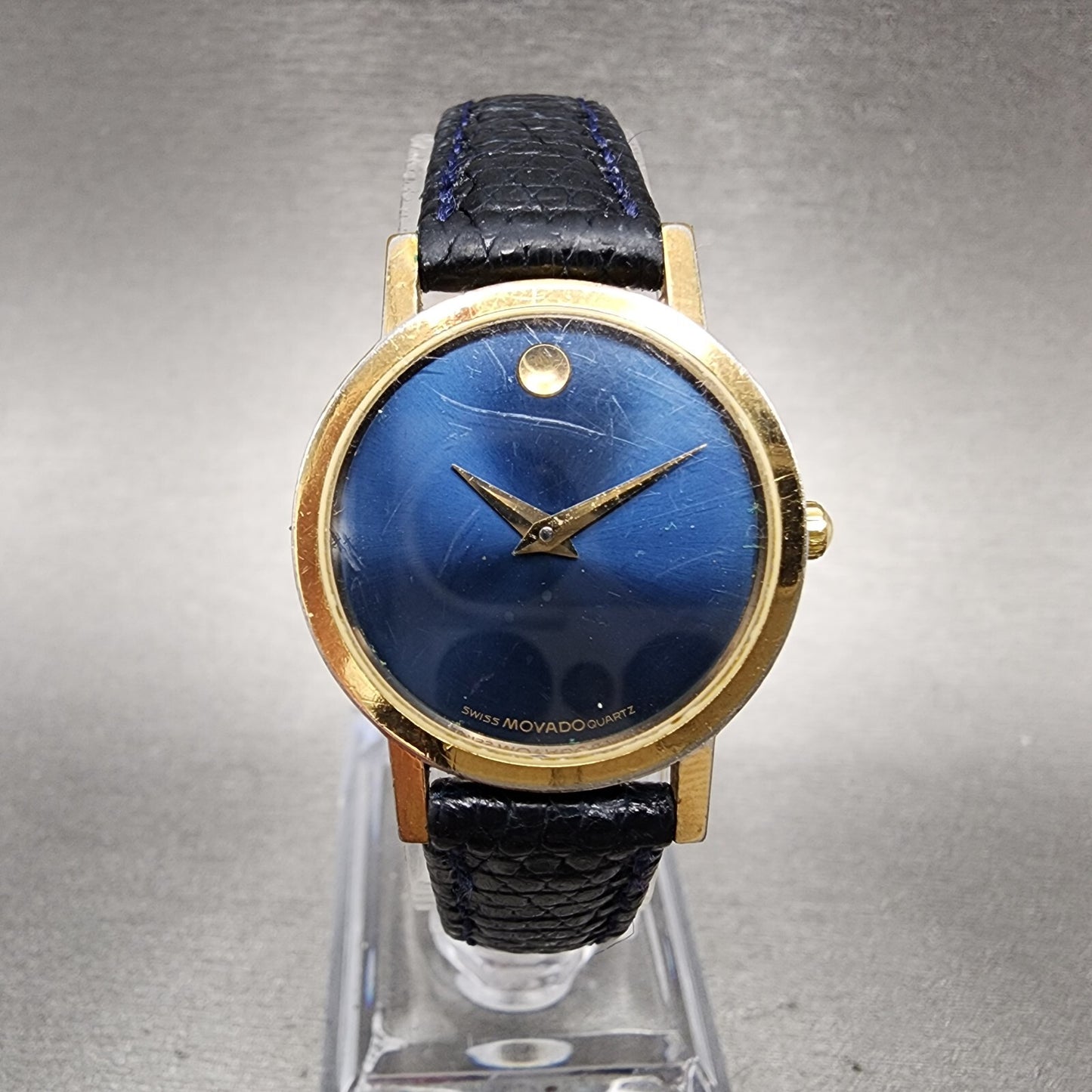 Movado Museum Watch Women 24mm Blue Dial Gold Tone Round 87A1832 PARTS0