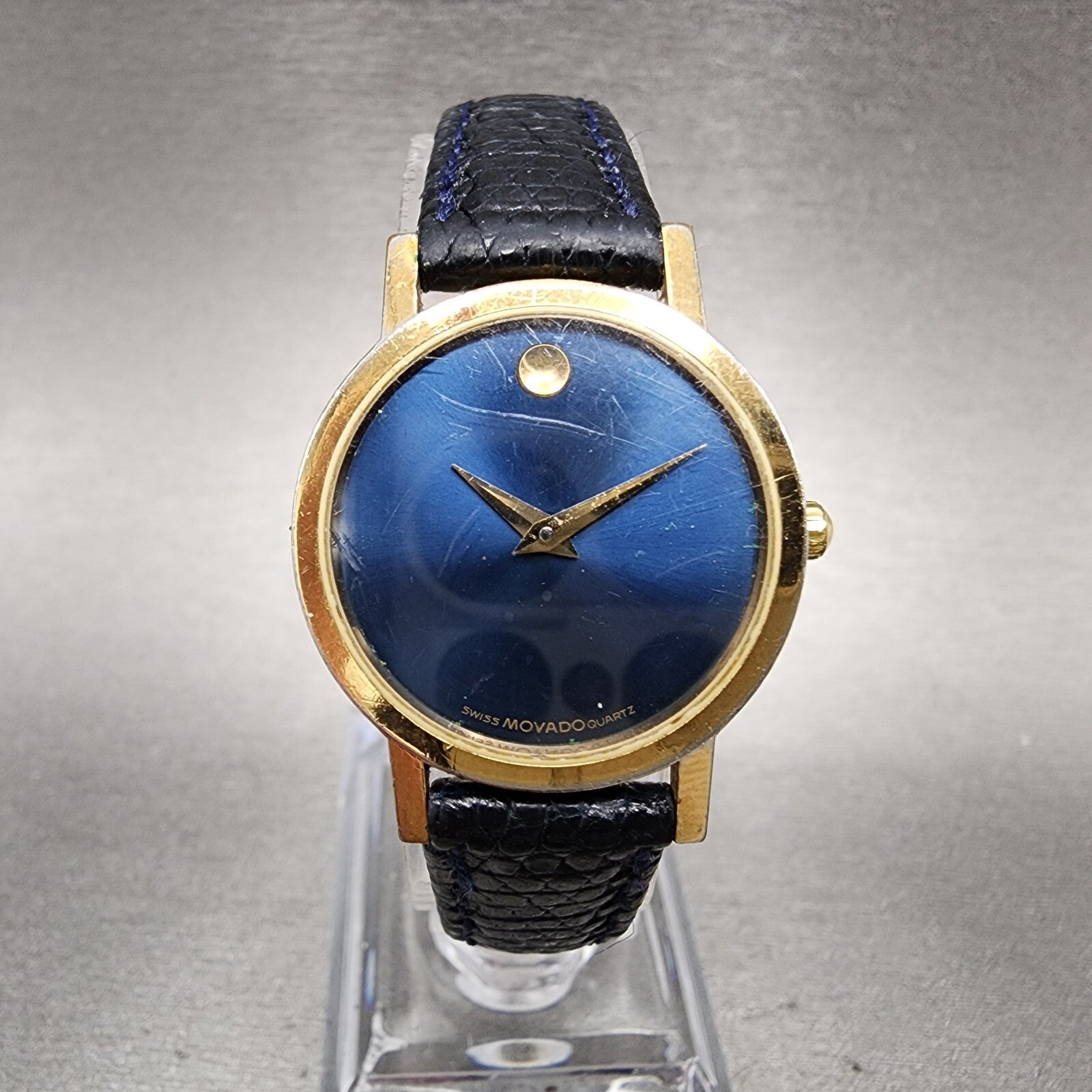 Movado Museum Watch Women 24mm Blue Dial Gold Tone Round 87A1832 PARTS0