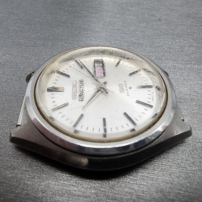 Seiko 5 Actus SS Watch Men 38mm Silver Dial Silver Tone Daydate 6106-7490 Runs