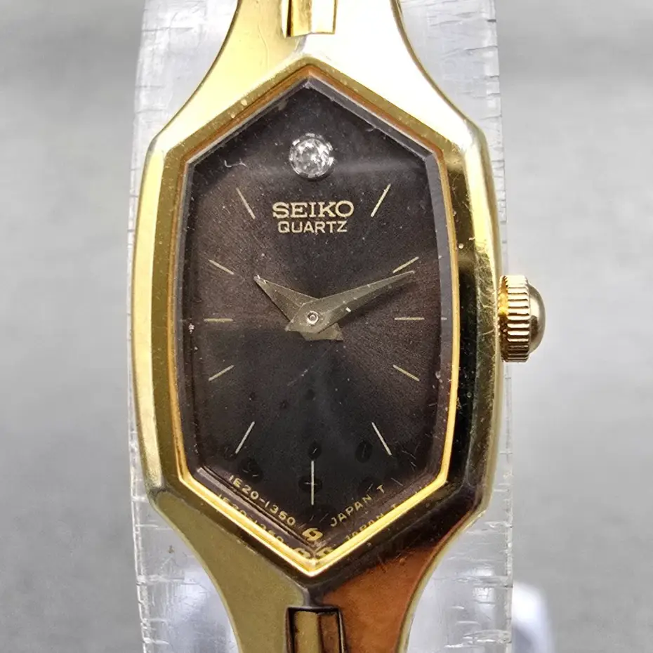 Seiko Watch Women 14mm Brown Dial Gold Tone Hexagon 1E20-5729 New Battery VTG1