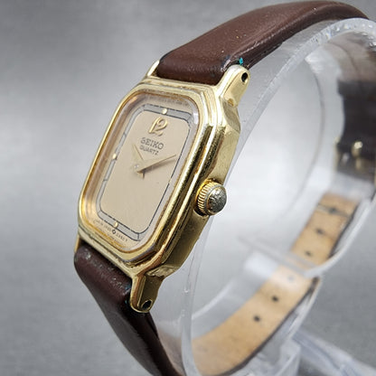 Seiko Tank Watch Women 17mm Brown Dial Gold Tone 2p20-5a09 New Battery