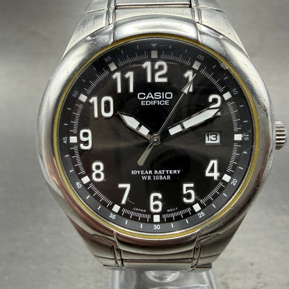 Casio Edifice Watch Men 39mm Black Dial Silver Tone Date EF-109 New Battery0