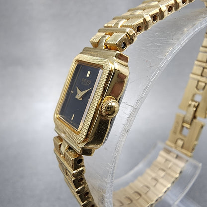 Seiko Tank Watch Women 13mm Gold Tone Rectangle 1e205689 New Battery2
