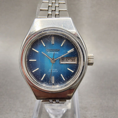 Citizen Automatic Watch Women 26mm Blue Dial Silver Tone Daydate Runs 6600 VTG0