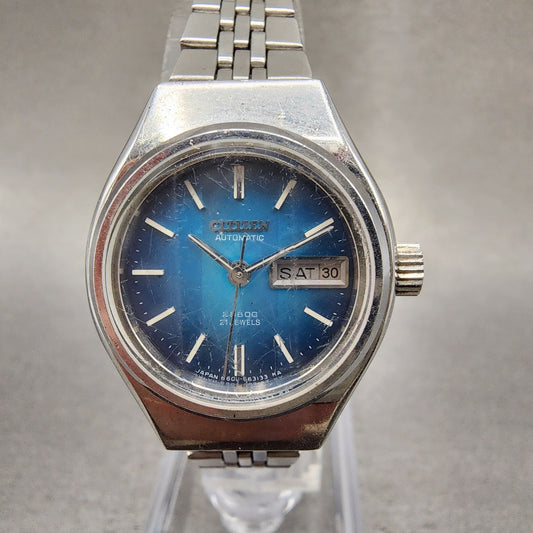 Citizen Automatic Watch Women 26mm Blue Dial Silver Tone Daydate Runs 6600 VTG0
