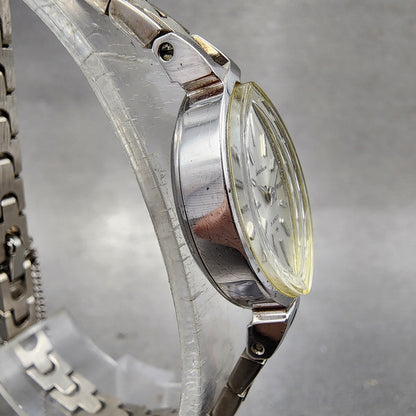 Seiko Solar Watch Women 15mm White Dial White Gold Plated Manual Wind Runs VTG3