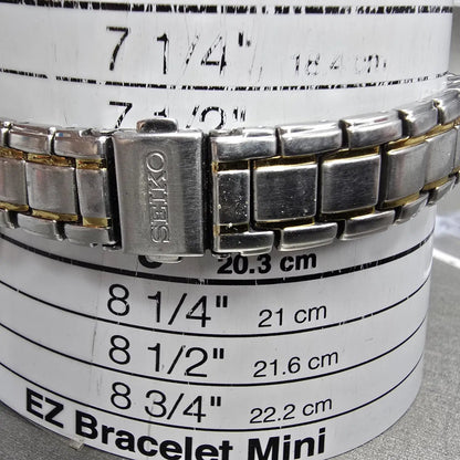 Seiko Solar Watch Women 30mm White Dial Two Tone Date Round V137-0AX0 Runs JP10