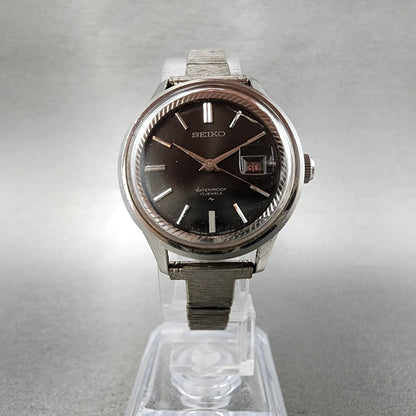 Seiko Watch Women 27mm Black dial Silver Tone Date Manual 21180340 Runs READ!!!5