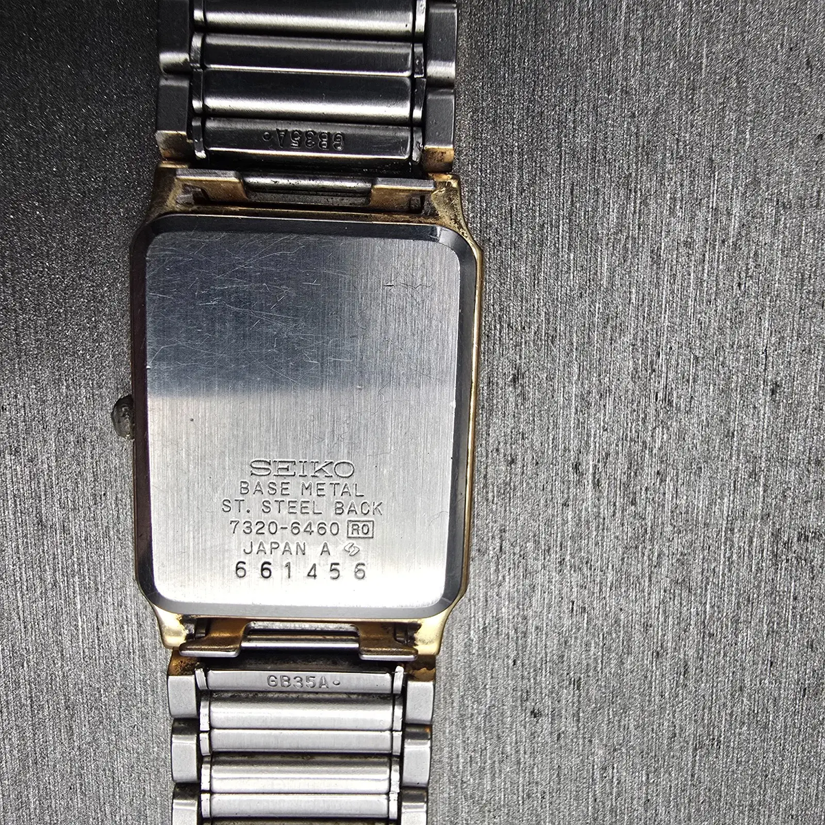 Seiko Arc Tank Watch Men 22mm Gold Dial Gold Tone Rectangle 7320-6460 New Batt10
