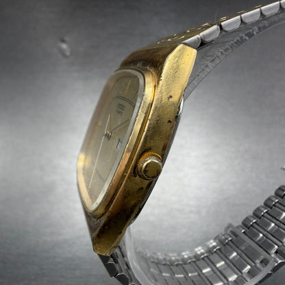 Seiko Tank Watch Men 32mm Champagne Dial Gold Tone Daydate 6433-5030 New Battery2