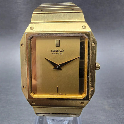 Seiko Tank Watch Men 29mm Gold Dial Gold Tone Rectangle 6530-5010 VTG PARTS0