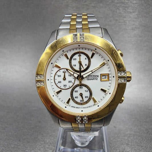 Citizen Chronograph Watch Women 35mm White Dial Two Tone Date New Battery0