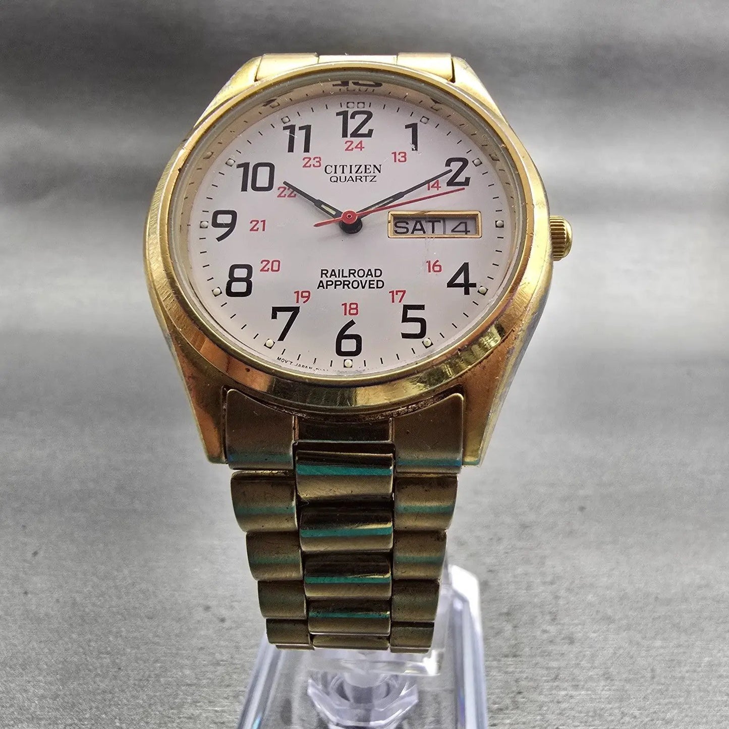 Citizen Railroad Approved Watch Men 35mm White Dial Gold Tone Daydate New Batt5